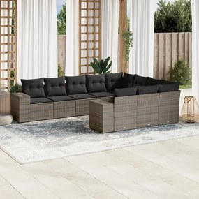 Set divano da giardino 10 pz con cuscini grigio in polyrattan
