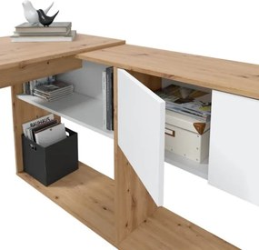 Scrivania Libreria Moderna Doppia Configurazione Reversibile Bianco E Rovere