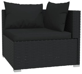 Set divani da giardino 5 pz con cuscini in polyrattan nero