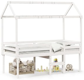 Letto A Soppalco Con Tetto Bianco 90x200 Cm İn Legno Di Pino /