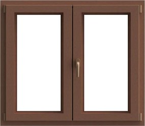 Finestra in PVC effetto legno rovere dorato L 140 x H 120 cm, 2 ante apertura a destra