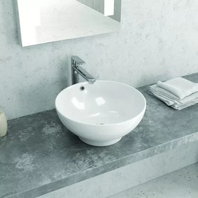 Lavabo da appoggio rotondo 40cm in ceramica bianca |Litos-340 - KAMALU