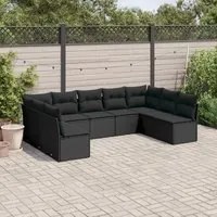 Set Divani da Giardino 9 pz con Cuscini Nero in Polyrattan 3218065