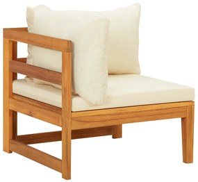 Set divani giardino 4 pz cuscini bianco crema in legno d&#039;acacia