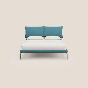 Bice letto imbottito con cuscini e piedi alti in metallo in tessuto impermeabile T02 azzurro
