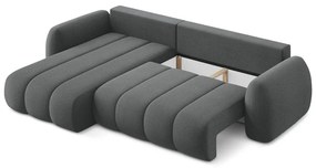 Divano angolare grigio scuro allungabile/con contenitore (con penisola a sinistra/con chaise lounge) con rivestimento in bouclé Pele – Makamii