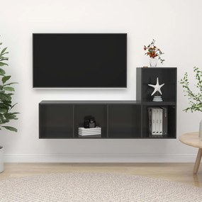 Set mobile tv 2 pz grigio lucido in truciolato