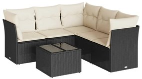 Set divano da giardino 6 pz con cuscini nero in polyrattan