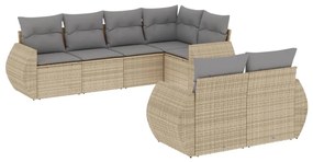 Set divani da giardino 7 pz con cuscini beige in polyrattan