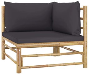 Set divani da giardino 5 pz con cuscini grigio scuro in bambù
