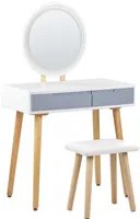 Set di tavolini da toilette Bianco Piano in legno di produzione Gambe in legno Specchio a LED con contenitore e 2 cassetti