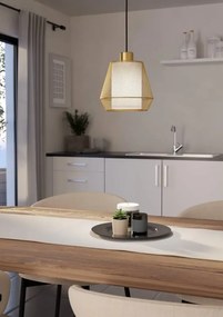 Lampadario Glamour Ciudadela nero paralume bianco e ottone E27 Ø18cm EGLO
