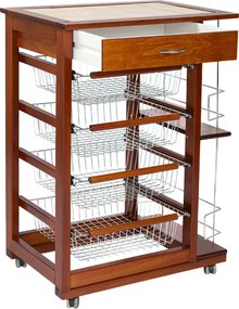 Carrello da cucina portafrutta con portabottiglie LANDHELL Ciliegio