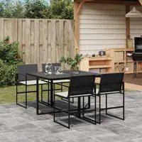 Set da Pranzo da Giardino 5 pz Nero con Cuscini in Polyrattan 3295058