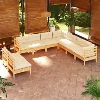 Set Divani da Giardino 9 pz con Cuscini Crema Massello di Pino cod mxl 41379