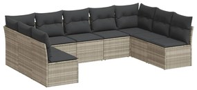 Set divano da giardino 9pz con cuscini grigio chiaro polyrattan