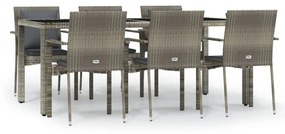 Set da pranzo da giardino 7 pz con cuscini in polyrattan grigio