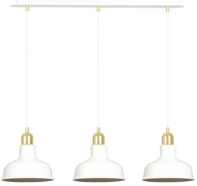 Lampadario Industrial 3 Luci Kubera In Acciaio Bianco Con Elementi In Oro