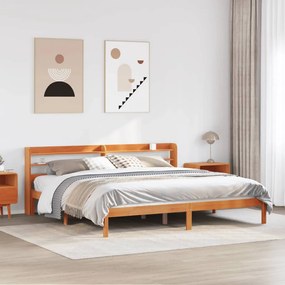 Giroletto Con Testiera Marrone Cera 200x200 Cm Massello Pino /
