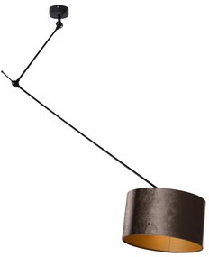 Lampada a sospensione nera con paralume in velluto marrone 35 cm - Blitz