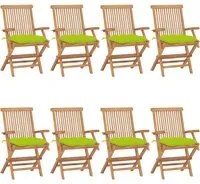 Sedie Giardino con Cuscini Verde Chiaro 8pz Legno Massello Teak 3072915