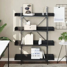 Libreria a 4 ripiani nera 100x33x145,5 cm in legno multistrato