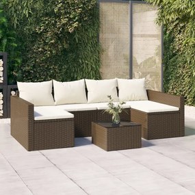 Set divani da giardino 2 pz con cuscini in polyrattan marrone