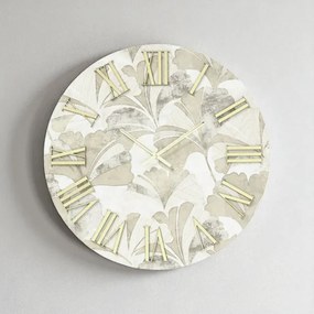 Orologio rotondo D60 cm in legno rivestito con parato e dettagli Oro JOSE