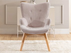 Poltrona rosa chiaro con rivestimento in velluto a coste Niko – Ropez