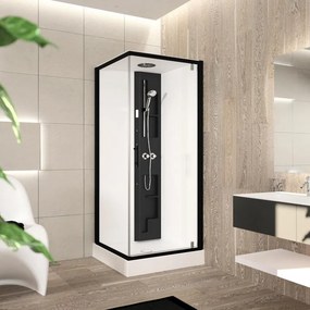 Cabina doccia idromassaggio PERLA 80 x 80 cm con Sistema Bluetooth e miscelatore termostatico nero e bianco