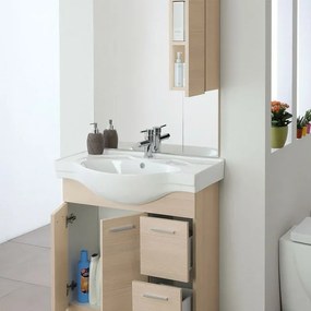 Mobile bagno a terra 85 cm larice con pensile su specchio LED Desya