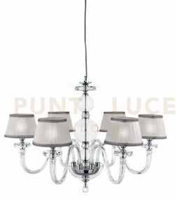 Lampadario in vetro bach 6 luci lp.bach-6cp-cr cromato con paralumi