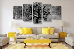 Quadri 5 pezzi – Albero della vita in bianco e nero