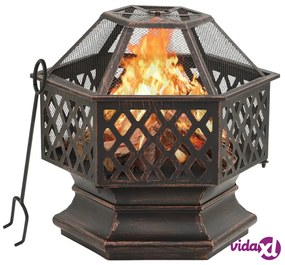 vidaXL Braciere Rustico con Attizzatoio 62x54x56 cm XXL in Acciaio