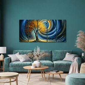 Quadri 5 pezzi – Albero della vita dorato nel vortice della notte