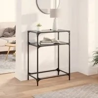 Tavolino Consolle con Piano in Vetro Nero 60x35x81cm in Acciaio 846023