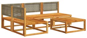 Set divano da giardino 5 pz con cuscini legno massello acacia