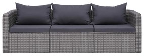 Set Divani da Giardino 3 pz con Cuscini Grigio in Polyrattan