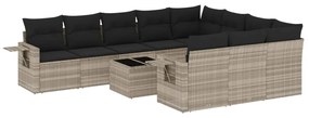 Set divani da giardino 11 pz con cuscini in polyrattan grigio