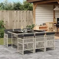 Set da Pranzo da Giardino 7 pz Cuscini Polyrattan Grigio Chiaro 3210731