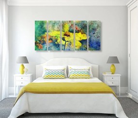 Quadri 5 pezzi – Fiore giallo con tocco vintage