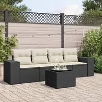 Set Divani da Giardino 5 pz con Cuscini in Polyrattan Nero 3254623