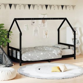 Giroletto Per Bambini Nero 90x190 Cm İn Legno Massello Di Pino /