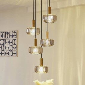 Lampada a sospensione in vetro Hildur Lindby, dimmerabile, Alluminio / Grigio / Zincato, Soggiorno / Sala da pranzo, Vetro, Lampada a sospensione