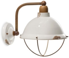 Applique Industrial Ferro E Ceramica Vintage Bianco 1 Luce E14