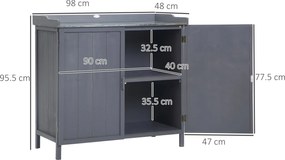 Armadio da Esterno 2 Ante 98x48x95,5 cm in Legno con Piano in Metallo Grigio...