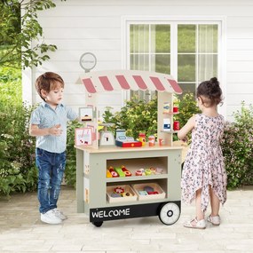 Costway Carrello alimenti per bambini con pos bilancia mensole e ripiani, Supermercato giocattolo con 3 ruote 3 Colori