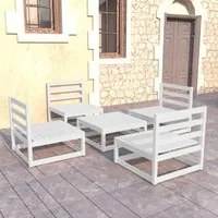 Set Divani da Giardino 5 pz Bianco in Legno Massello di Pino 3075265