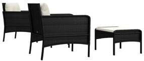 Set divani da giardino 5 pz con cuscini nero in polyrattan