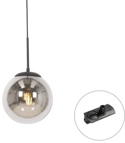 Lampada a sospensione Art Déco nera con vetro fumé con adattatore per binario monofase - Iconic Flore